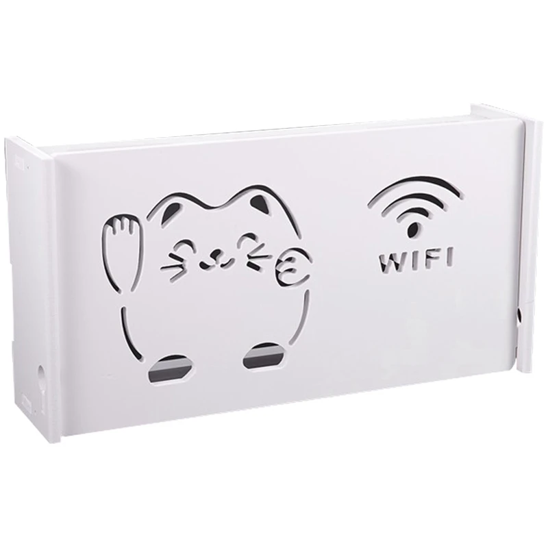 

Wi-Fi Router Storage Box Wall Mounted PVC Shelf Hanging Bracket Cable Organizer