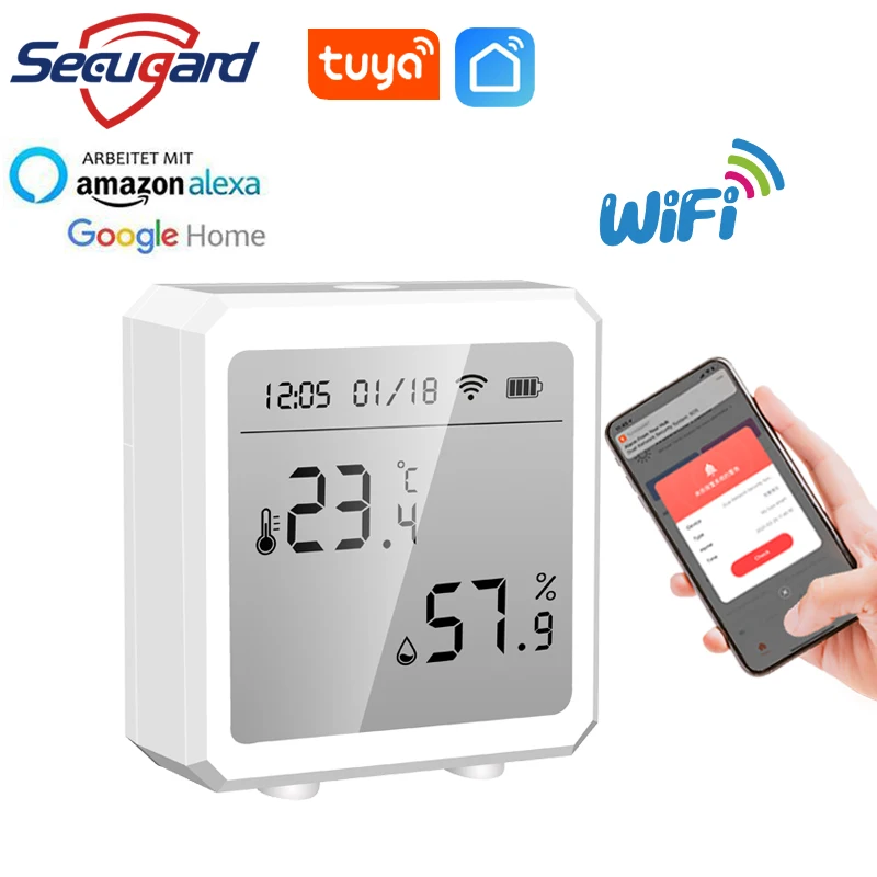Датчик температуры и влажности SECUGARD Tuya Wi-Fi комнатный гигрометр термометр с