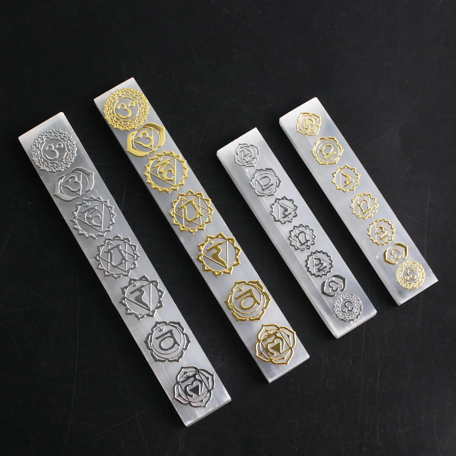 7 Chakras Runes stones Selenite Wand Yoga balance Polished Gypsum Copper Metal Sticker Reiki Healing Crystal Stone Home Decor | Дом и сад