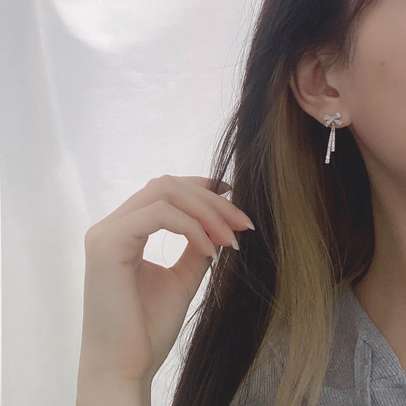 

925 Silver Elegant Bow Drop Earrings Fashion Inlaid With Zircon Fine Jewelry For Women Wedding Party Christmas Gifts Wholesale