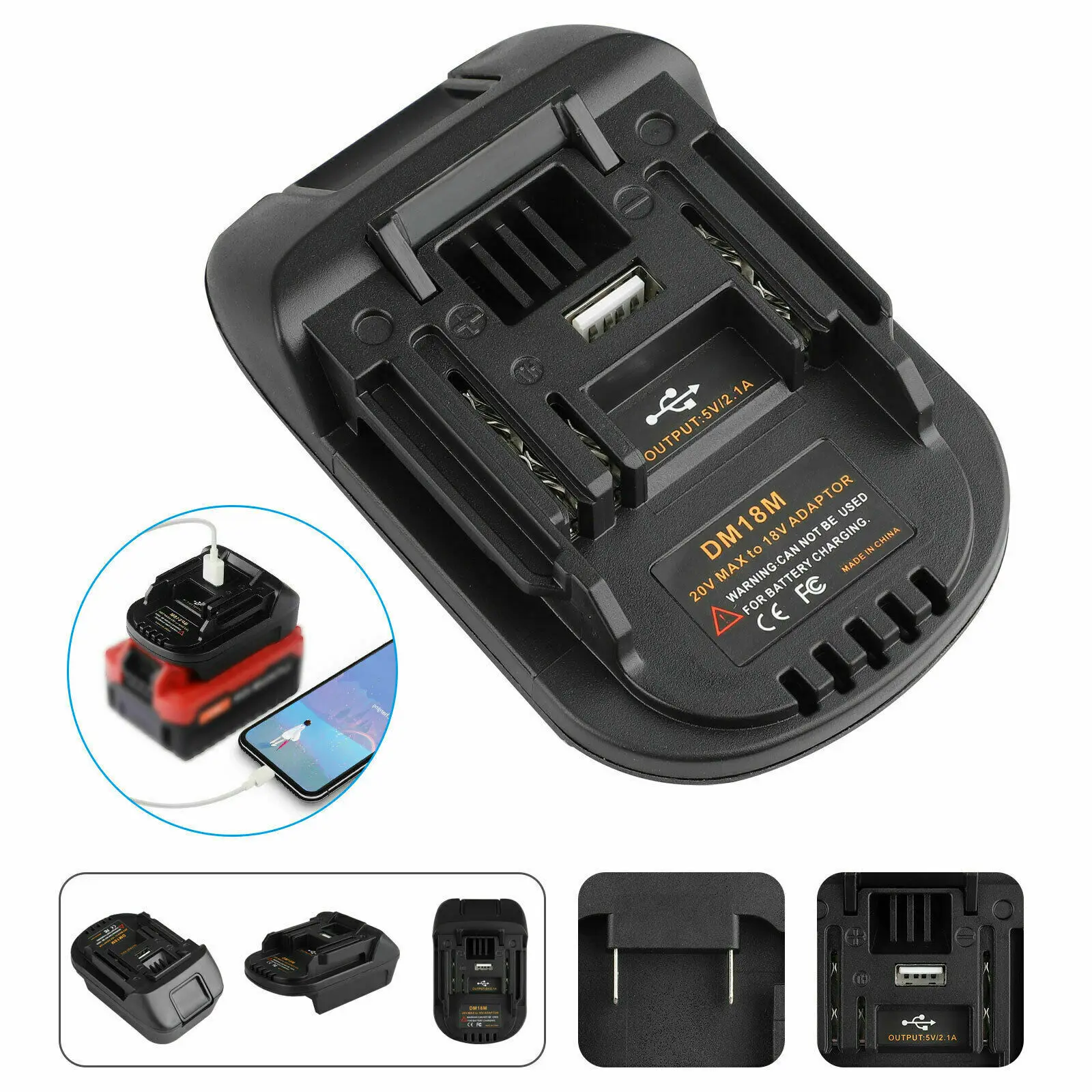 

Oein 20V To 18V Battery Conversion DM18M Li-Ion Charger Tool Adapter For Milwaukee Makita Bl1830 Bl1850 Batteries Black
