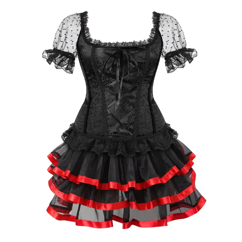 Викторианский стиль блузка-корсет с прозрачными рукавами на плечах и цветочной