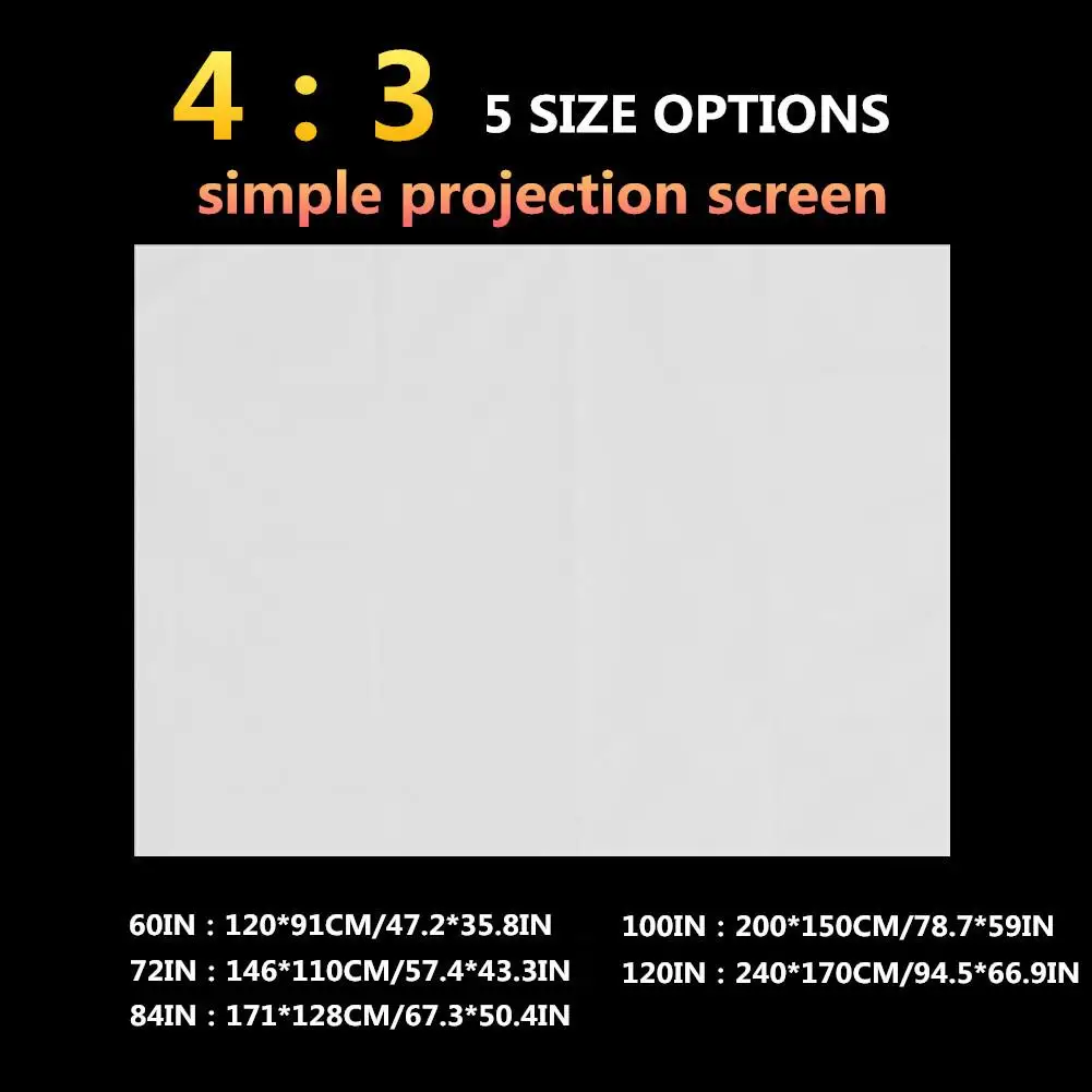 

Projector Screen 60 72 84 100 120 Inch Reflective Fabric Cloth For HD 3D LED Home Theater Smart Movie Projection Screens Display