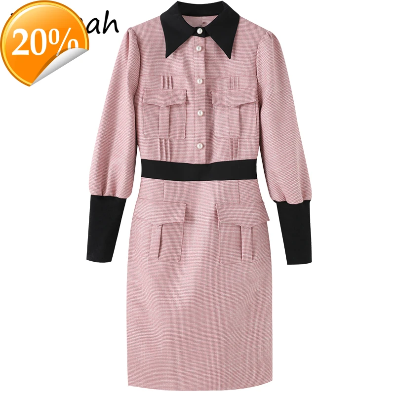 

2021 New Women Summer Fashion Designer Pencil Dress lanterns Cases High waist Patchwork Women Short dresses