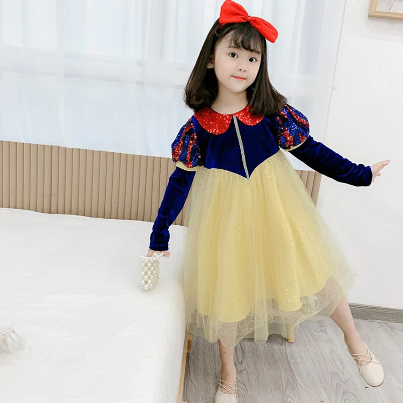 

Fancy Princess Snow White Dress Halloween Cosplay Dresses Christmas New Year Sequins Dress Up Costume for Girl Kids