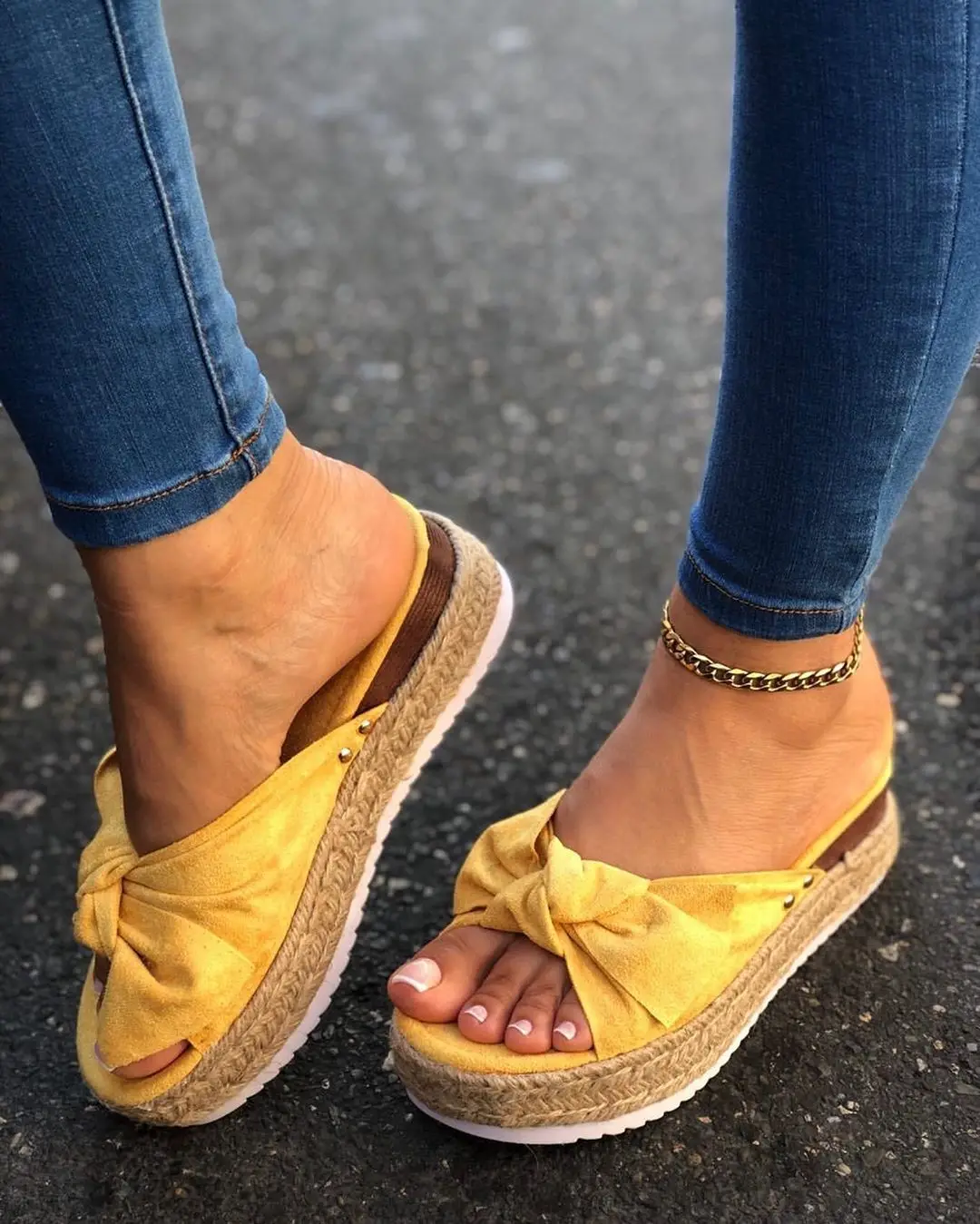 

New Women Summer Sandals Mid Heels Sandals Plus Size Wedges Shoes Woman Sweet Bowties Slippers Sandalias Mujer Sapato Feminino