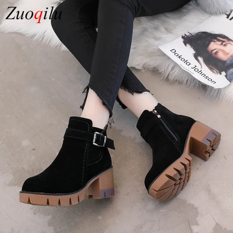 Женские ботинки на платформе сезон осень зима туфли лодочки из искусственной