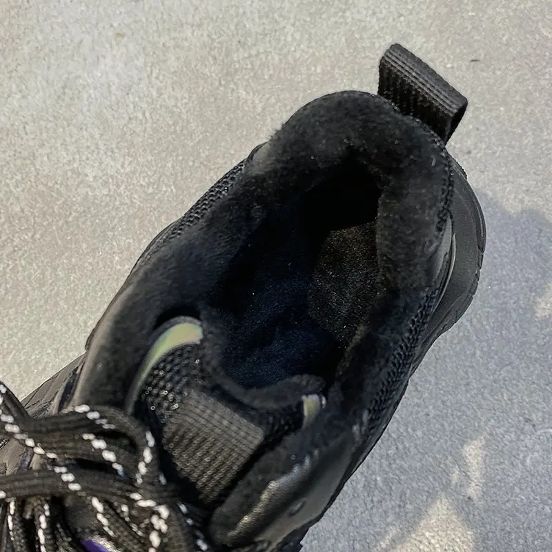 

Winter New Women Chunky Sneakers Dad Shoes Korean Female Black White Platform Thick Sole Running Casual Plush Warm Shoes