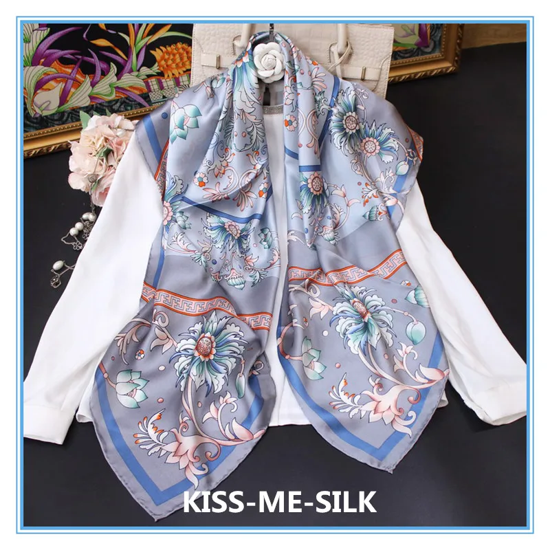 KMS Lotus Flower Full Blooming silk scarf shawl hand-rolled scarf shawl women 106*106CM/60G