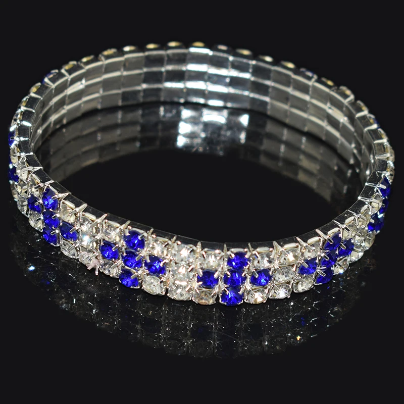 Silver-blue Модные стразы, Золотой/Серебряный крест, растягивающиеся браслеты, эластичный браслет с кристаллами для женщин, шикарный подарок для девушек, свадебные ювелирные изделия - Окраска металла: Silver-blue