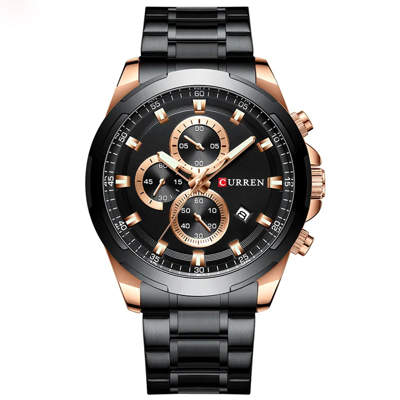 rose black Relogio Masculino CURREN Топ Брендовые Часы Для мужчин спортивные роскошные Для мужчин, мужские часы, Водонепроницаемый Нержавеющая сталь наручные часы Мода кварц часы - Цвет: rose black