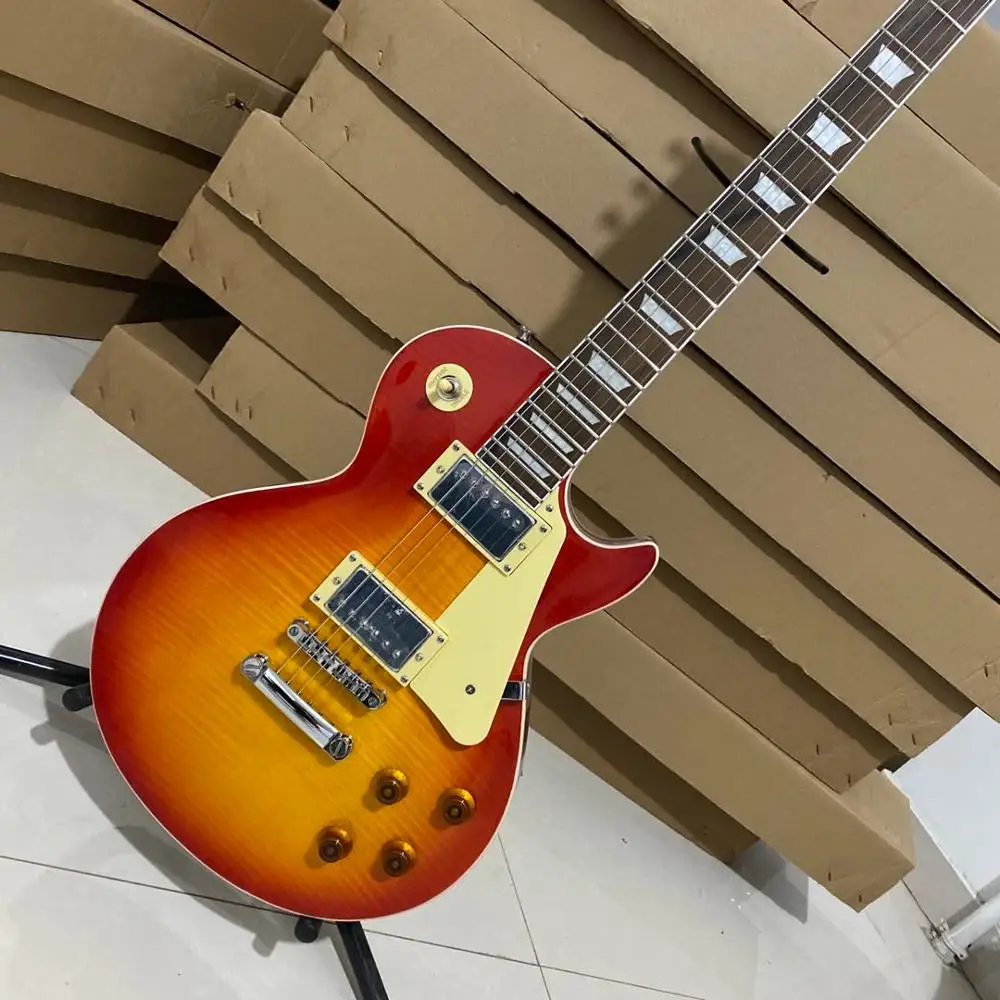 

2023 Cherry Sunburst, стандартная хромированная электрогитара, Прямая поставка с завода, материал красного дерева