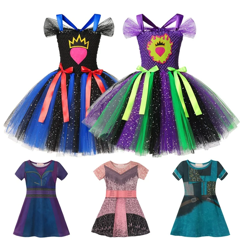 Girls Descendants 3 Mal Evie Knitted Tutu Dress Up Clothes Uma Audrey Princess Costume Birthday Pageant Party Fantasy Dresses | Детская