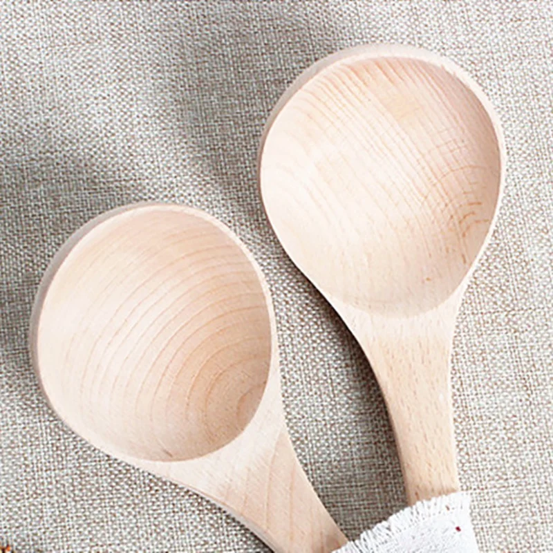 

2 Pcs Kitchen Cooking Straight Handle Wooden Wood Soup Scoop Spoon Ladle,Not Hurt the Soup Spoon