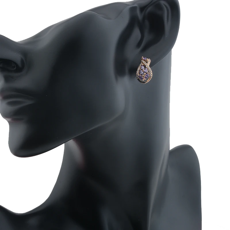 Женские серьги подвески с разноцветными зелеными фиолетовыми камнями 2