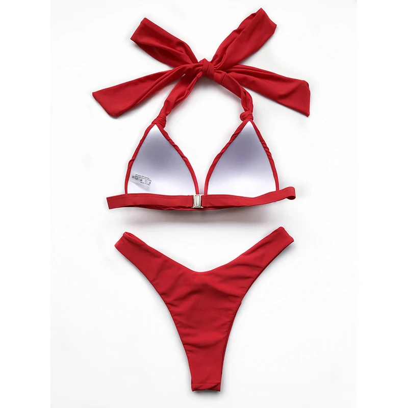 

Sexy Solid Bikini 2020 New Halter Push Up Swimsuit Women Swimwear Knot Bikini Set High Cut Bathing Suit Female Summer Beach Wear