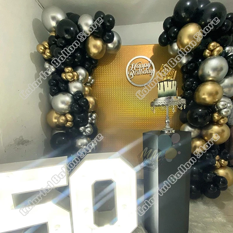 

130pcs Gold Silver Wedding Birthday Party Background Baby Shower White Black Anniversary Holidays Dinner Balloon Arch Garland