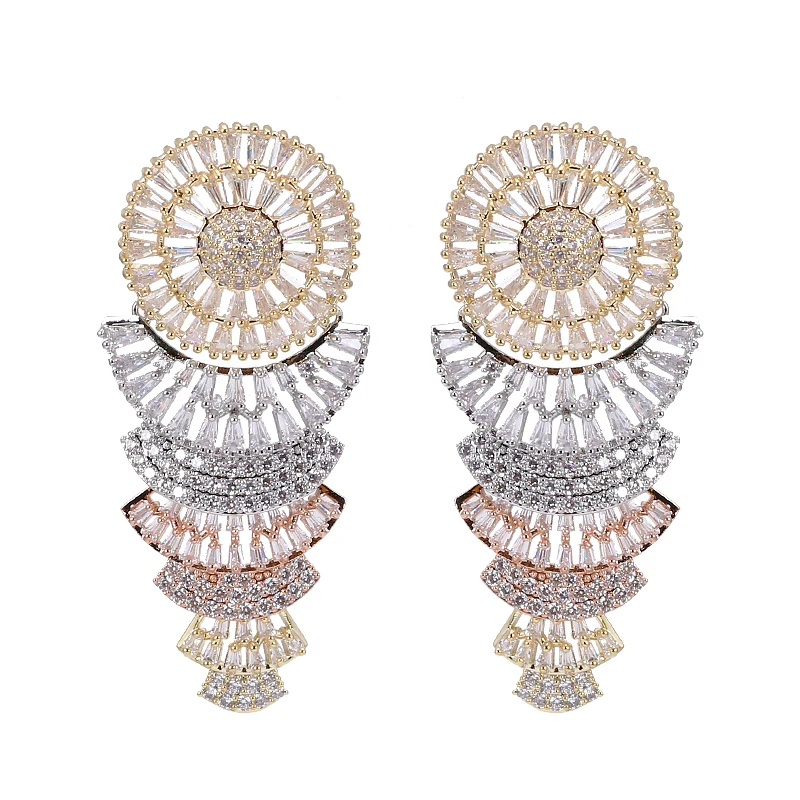 

Luxury Dress Drop Earrings Cubic Zirconia Summer Style Women Gold Plating Fashion Wedding Jewelry