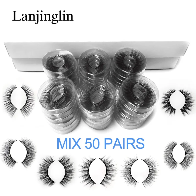 MIX 50 PAIRS Норковые накладные ресницы, 20 Вт, 30 Вт, 40/50/70/100 пар 3d пушистый тонкие накладные ресницы натуральные длинные Макияж для ресниц наращивание оптом - Цвет: MIX 50 PAIRS
