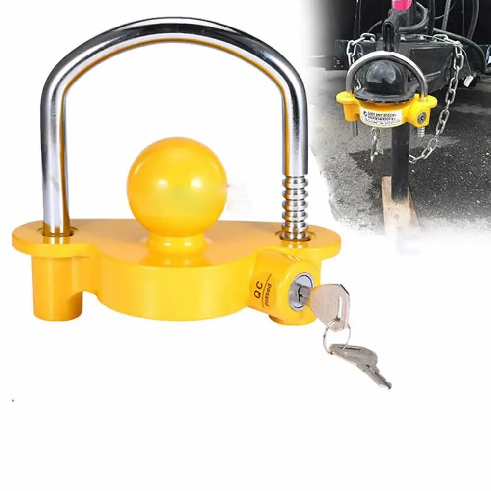 Trailer Hitch Lock with 2 Keys Fits 1 7/8&quot 2&quot and 5/16&quot Adjustable Storage Security Heavy Duty Steel Yellow Chrome|Детали и
