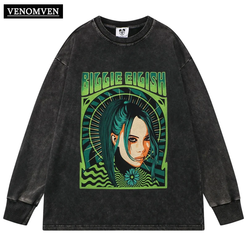 

Hip-Hop Grunge Men's Oversized T-Shirt Cool Girl Printing Long-Sleeve T-shirt Women Harajuku Vintage Summer Streetwear Unisex