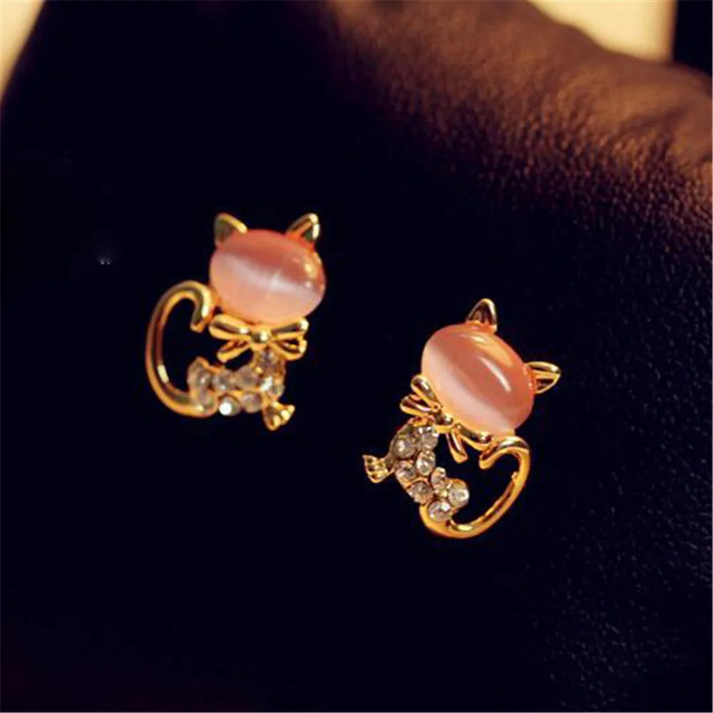 Новые брендовые модные розовые Цвет милый камень кошачий глаз серьги со шпилькой