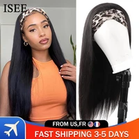 iseehair straight headband wig human hair wigs 180 density peruvian straight hair wig full machine made wig for black women