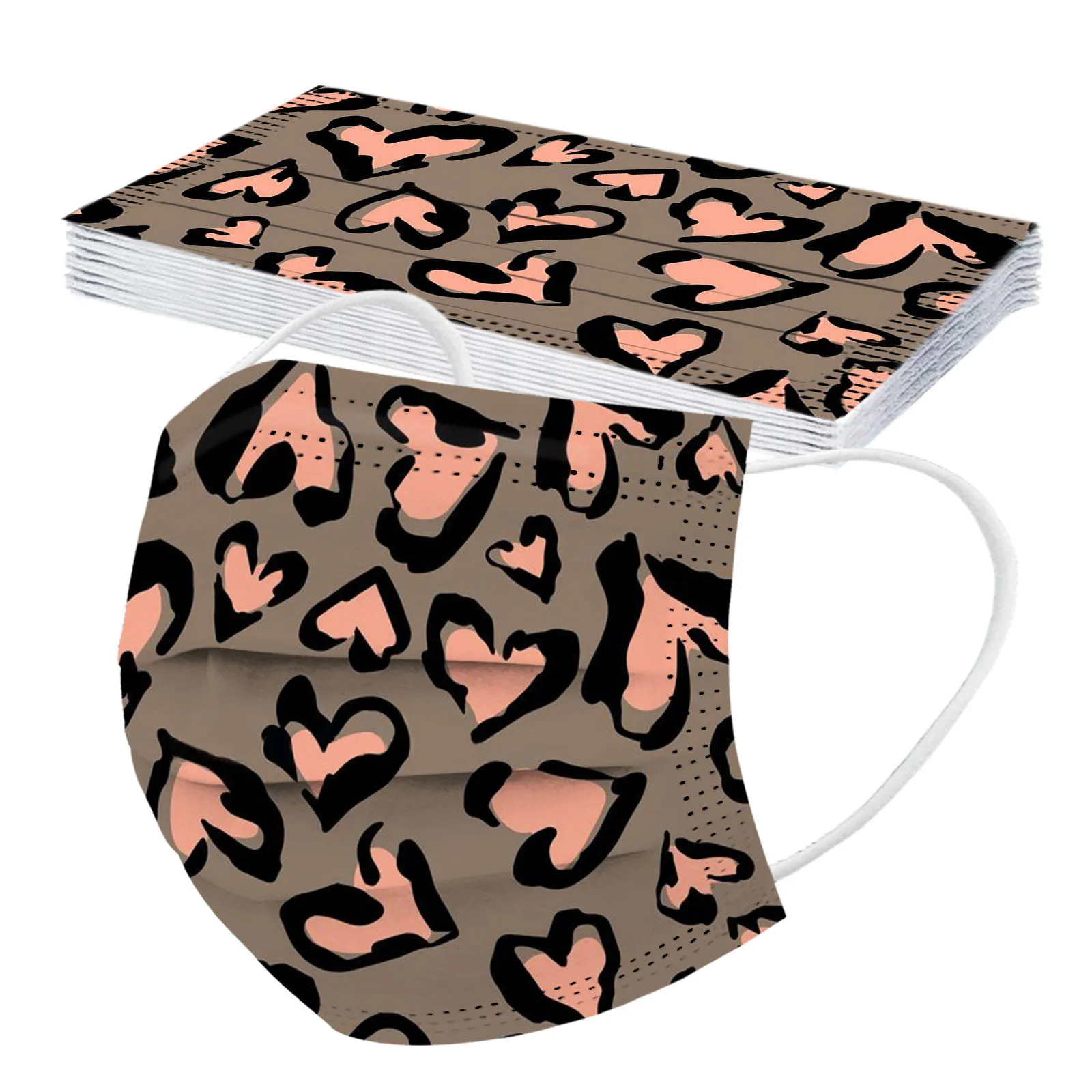 Маска одноразовая унисекс в форме сердца с леопардовым принтом 3 слоя |