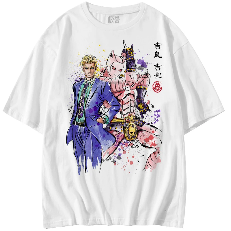 

Harajuku Cool JoJo's Bizarre Adventure T Shirt Summer Mens Streetwear Tops Unisex Boys Hiphop Short Sleeve Anime Teen Tees