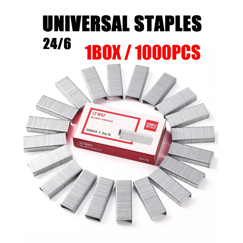 Deli Universal No.12 Staples Electroplating Thicken Staples Unified Standard Small 24/6 Staples 1box School Office Supplies