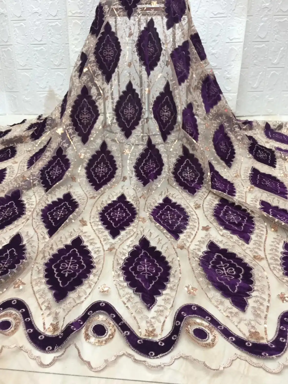 2019 новейший насыщенно голубой французское кружево с бархатной ткани высокого