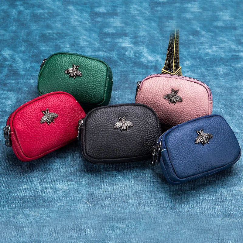 

Genuine Leather Coin Purse Women earphone Handmade Small Mini Wallet Card Holder Money Bag Case Zipper Change Purses Female Male