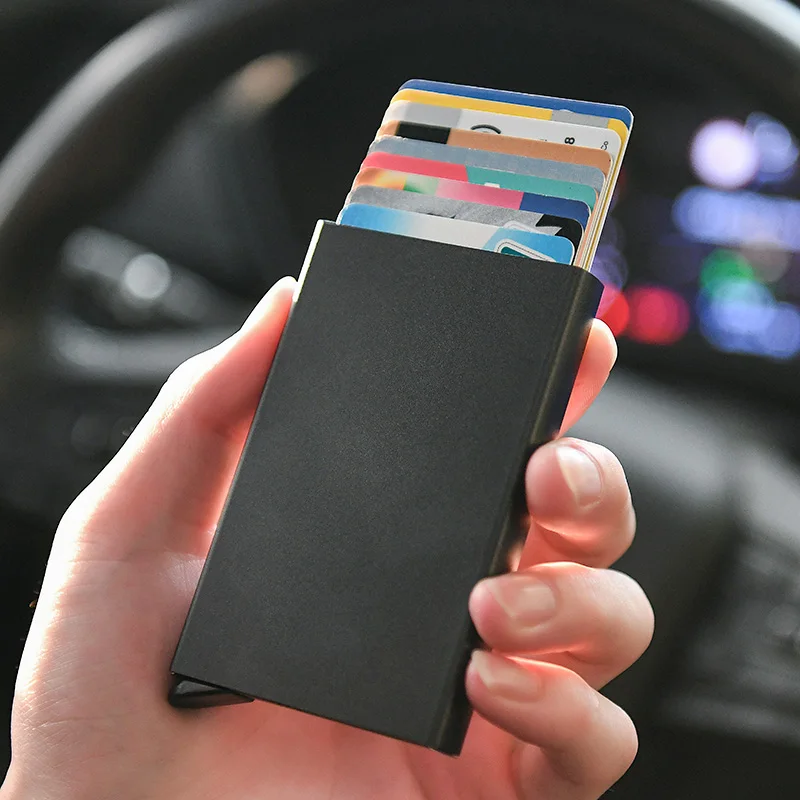 Выдвижной RFID-кошелек для хранения карт тонкий алюминиевый кошелек эластичная