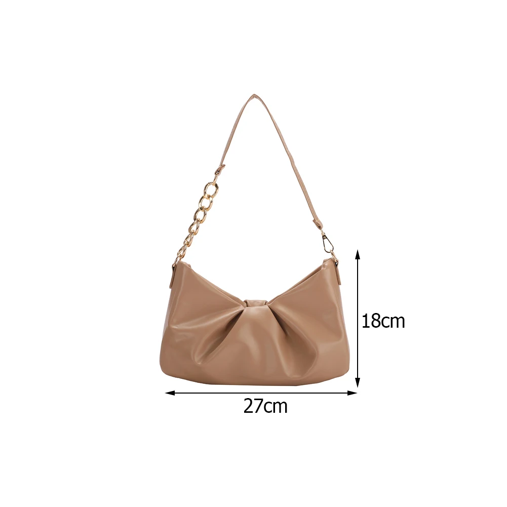 

2021 New Vintage PU Leather Women Underarm Shoulder Bags Solid Color Casual Fashion Pleated Ladies Daily Small Chain Handbags