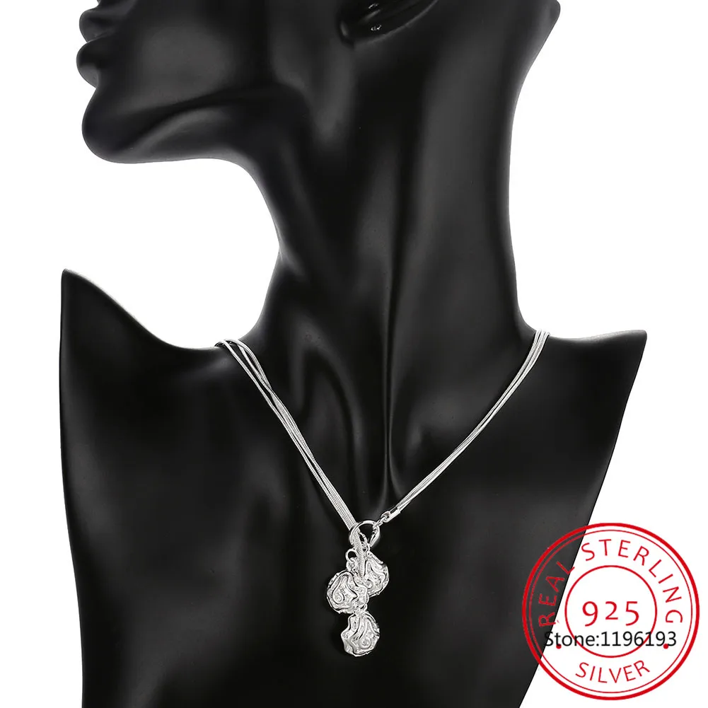 

925 Sterling Silver Three Snake Chain Rose Flower Pendant Necklace For Women Wedding Engagement Charm Jewelry Gifts