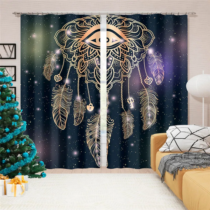 

3D Dark Bright Dream Catcher Landscape Pattern Blackout Curtain Kit, Suitable for Curtains In Living Room and Bedroom
