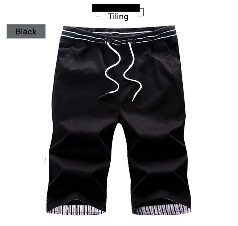 black Peilow Летние повседневные шорты Для мужчин хлопок Slim Fit Solid Цвет до колена эластичный пояс Бермуды пляжные шорты брюки размер M~ 5XL - Цвет: black