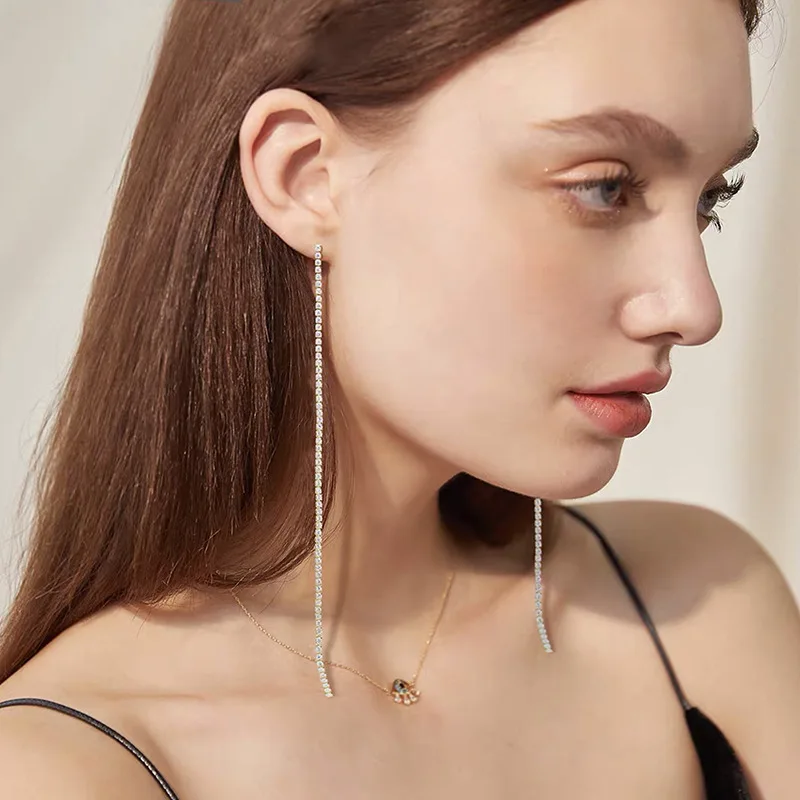 

New Personalized Earrings Elegant Jewelry Fashion Women Noble Tassels Silver Plated Long Hook Dangle Chain Earrings