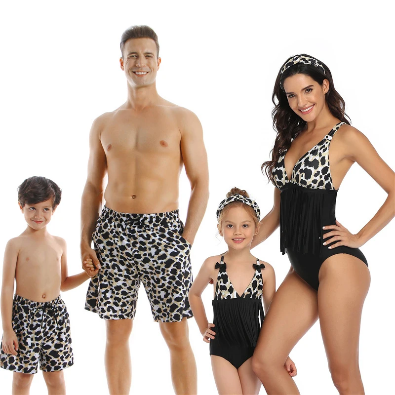 Купальный костюм с бахромой для всей семьи Летний Пляжный Купальник черного
