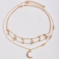 necklace crystal pendant multilayer moon boho star women choker jewelry chain