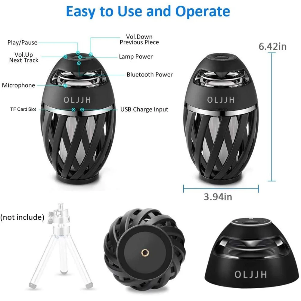 OLJJH Flame Speakers Torch Atmosphere Speaker Bluetooth Wireless Portable HD Audio Waterproof Speaker with LED Flickers Lights