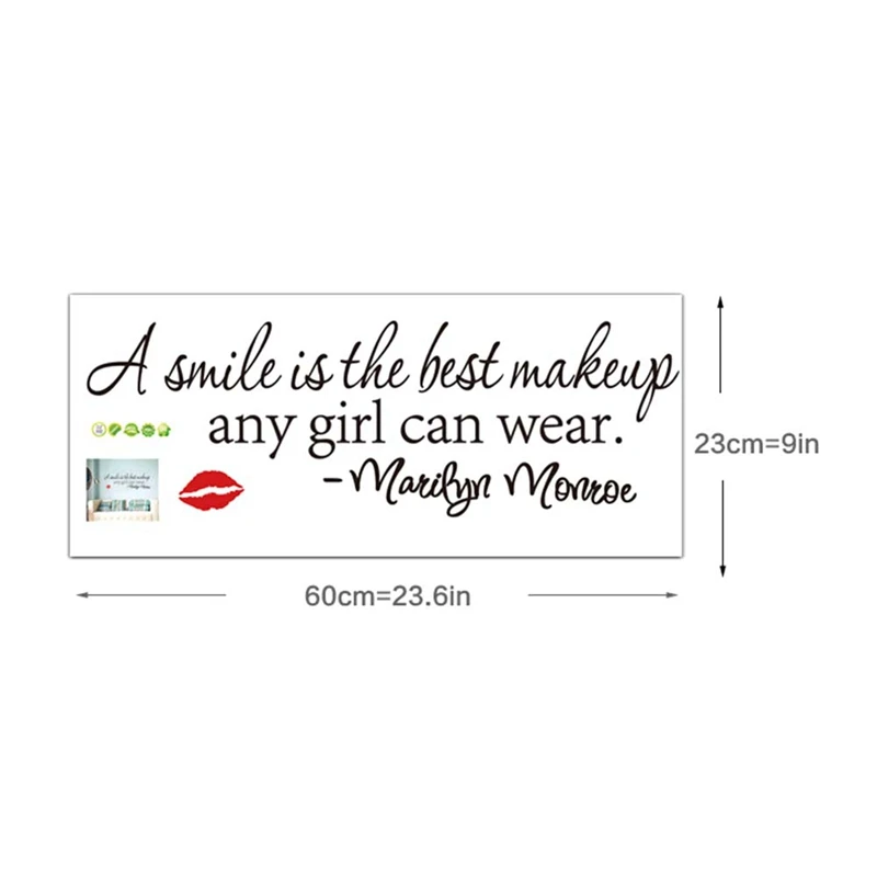 

New A Smile Is The Best Makeup Inspirational Quotes Wall Stickers Vinyl Decals Room Mural Art Girl Home Decoration 23*60cm