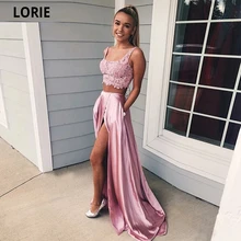 Robe de soirée de forme trapèze pour filles, élégante, Sexy, deux pièces, col rond, fente sur le devant, avec des appliques en dentelle  (3)