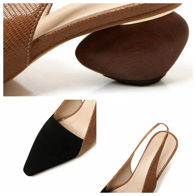 

SIMLOVEYO 2020 Female Summer Heeled Sandals Square Toe 6cm Strange Heels SheepSkin Slip on Plus size 34-43 Casual Party B1892