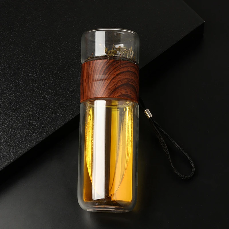 Стеклянная бутылка для воды с двойными стенками разделения чая и кружка чашка