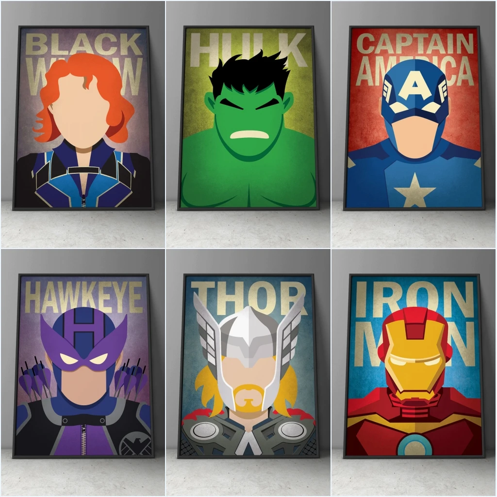 Мстители Wall Art минимальное искусство с героями комиксов Марвел плакат чемпионов