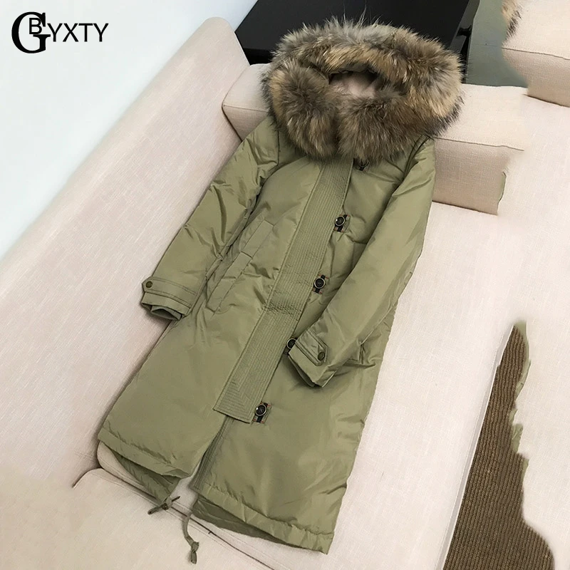 Женская парка на гусином пуху GBYXTY длинная непродуваемая с капюшоном из