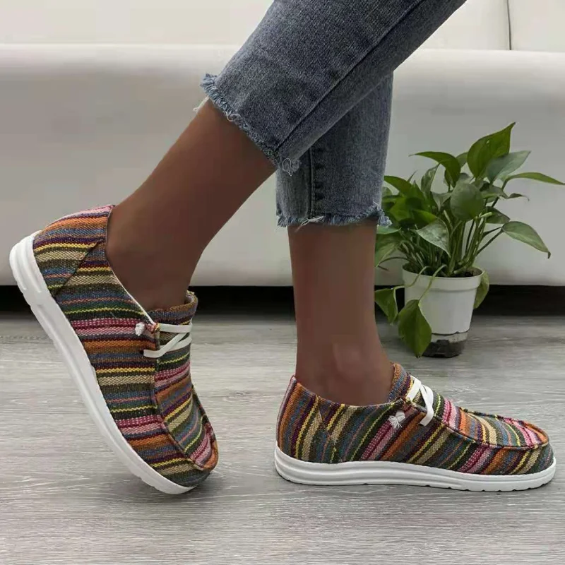 

2021 Autumn Women Sneakers Strip Sport Women Shoes Canvas Slip on Female Row Shoes Platform Flats Casual Ladies Vulcanize Shoes