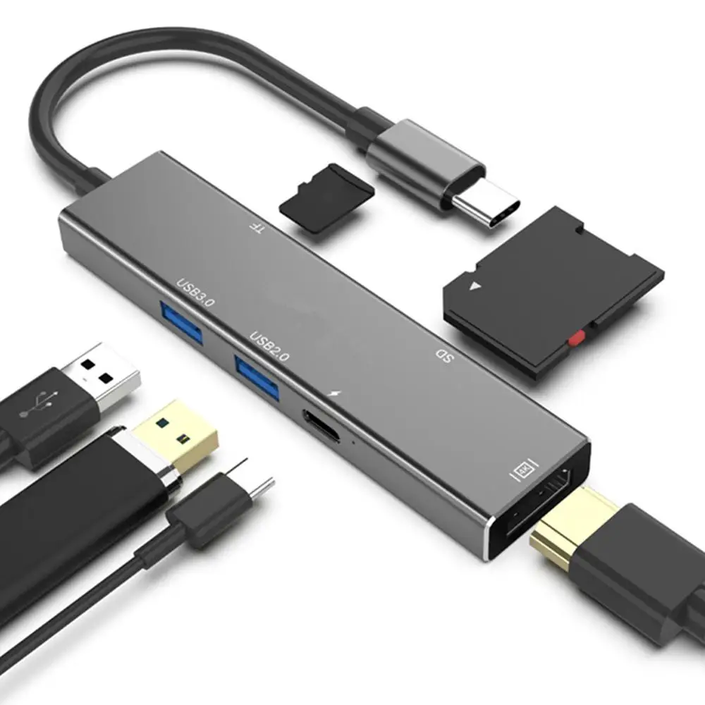 Хаб адаптер 6 в 1 USB 3 0 Высокоскоростные порты Type C хаб Usb до 4K 30HZ HDMI Ноутбук Сеть PD