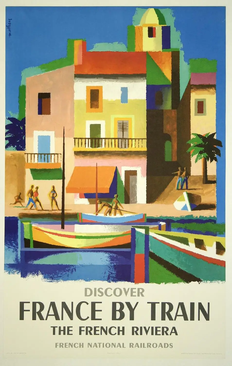 

400X300MM French-National-Railroads-Discover-France-by-Train-French-Riviera-1960s jumbo fridge magnet SFM-0353